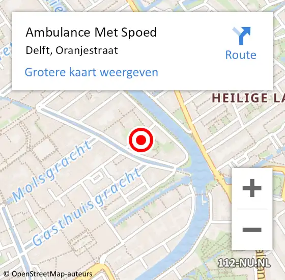 Locatie op kaart van de 112 melding: Ambulance Met Spoed Naar Delft, Oranjestraat op 28 december 2021 13:01