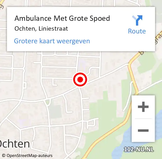 Locatie op kaart van de 112 melding: Ambulance Met Grote Spoed Naar Ochten, Liniestraat op 28 december 2021 14:08