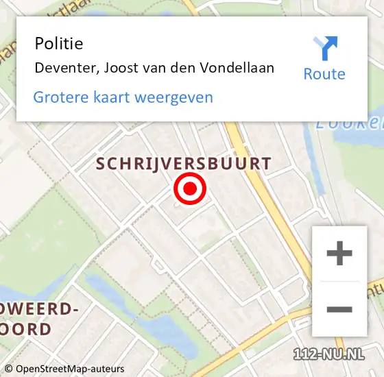 Locatie op kaart van de 112 melding: Politie Deventer, Joost van den Vondellaan op 28 december 2021 14:11