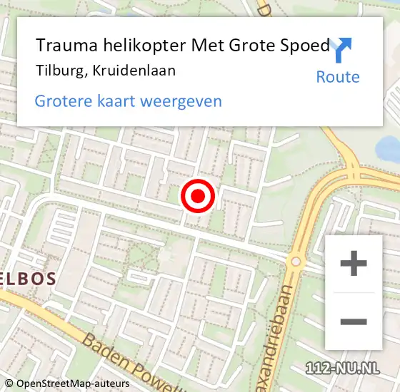 Locatie op kaart van de 112 melding: Trauma helikopter Met Grote Spoed Naar Tilburg, Kruidenlaan op 28 december 2021 14:32