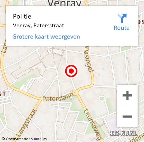 Locatie op kaart van de 112 melding: Politie Venray, Patersstraat op 28 december 2021 15:16