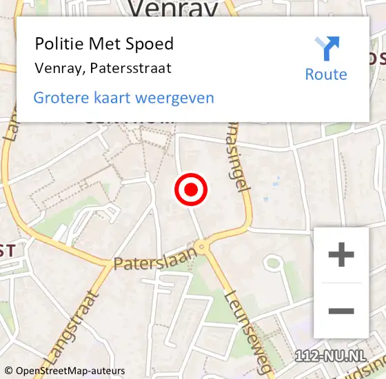 Locatie op kaart van de 112 melding: Politie Met Spoed Naar Venray, Patersstraat op 28 december 2021 15:17