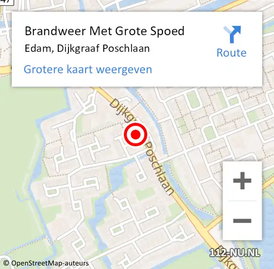 Locatie op kaart van de 112 melding: Brandweer Met Grote Spoed Naar Edam, Dijkgraaf Poschlaan op 28 december 2021 15:38