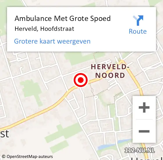 Locatie op kaart van de 112 melding: Ambulance Met Grote Spoed Naar Herveld, Hoofdstraat op 28 december 2021 16:46