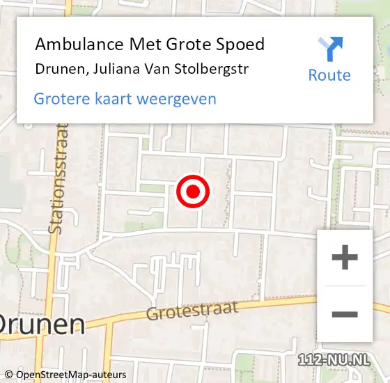 Locatie op kaart van de 112 melding: Ambulance Met Grote Spoed Naar Drunen, Juliana Van Stolbergstr op 3 juli 2014 15:59