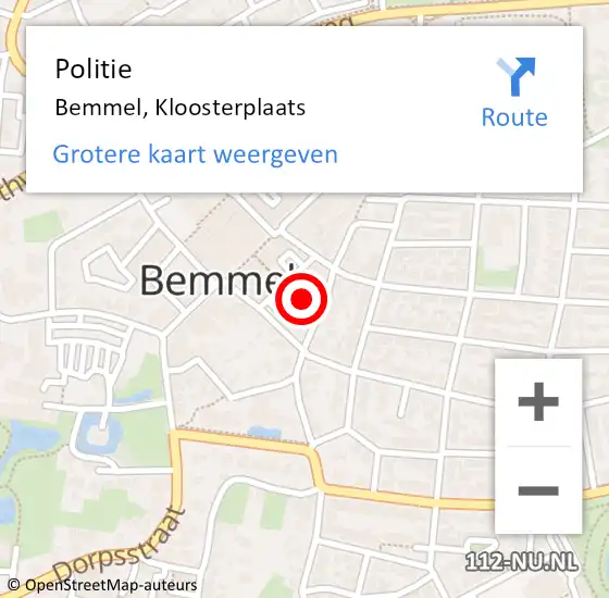 Locatie op kaart van de 112 melding: Politie Bemmel, Kloosterplaats op 28 december 2021 17:18