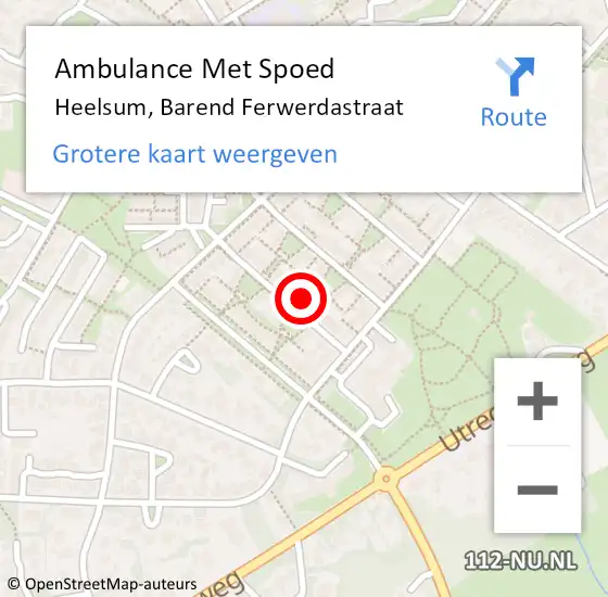 Locatie op kaart van de 112 melding: Ambulance Met Spoed Naar Heelsum, Barend Ferwerdastraat op 28 december 2021 17:25