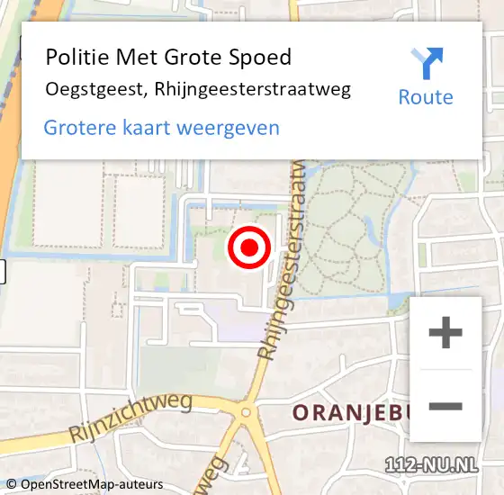 Locatie op kaart van de 112 melding: Politie Met Grote Spoed Naar Oegstgeest, Rhijngeesterstraatweg op 28 december 2021 18:30