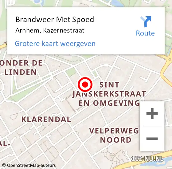 Locatie op kaart van de 112 melding: Brandweer Met Spoed Naar Arnhem, Kazernestraat op 28 december 2021 18:59