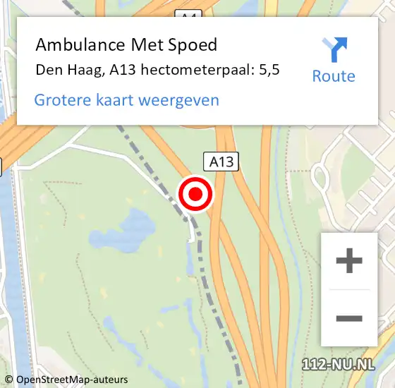 Locatie op kaart van de 112 melding: Ambulance Met Spoed Naar Den Haag, A13 hectometerpaal: 5,5 op 28 december 2021 19:19