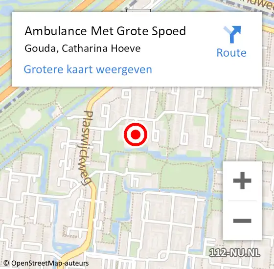 Locatie op kaart van de 112 melding: Ambulance Met Grote Spoed Naar Gouda, Catharina Hoeve op 28 december 2021 20:00