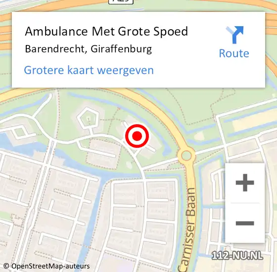 Locatie op kaart van de 112 melding: Ambulance Met Grote Spoed Naar Barendrecht, Giraffenburg op 28 december 2021 20:47