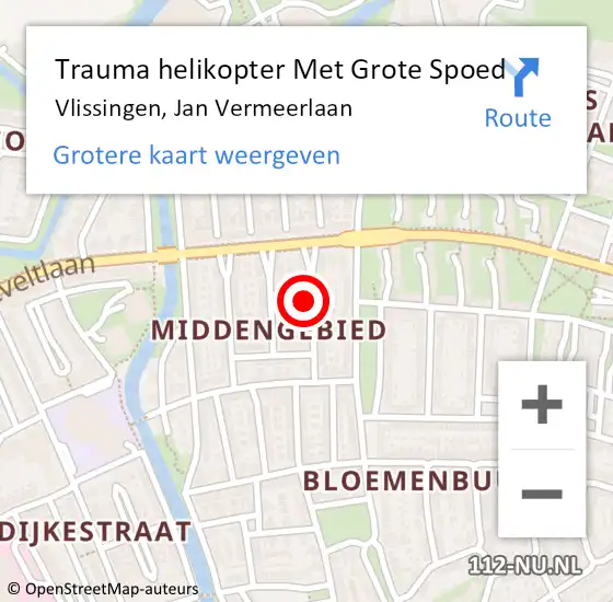 Locatie op kaart van de 112 melding: Trauma helikopter Met Grote Spoed Naar Vlissingen, Jan Vermeerlaan op 28 december 2021 21:01