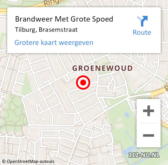 Locatie op kaart van de 112 melding: Brandweer Met Grote Spoed Naar Tilburg, Brasemstraat op 28 december 2021 22:06