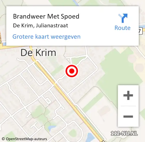 Locatie op kaart van de 112 melding: Brandweer Met Spoed Naar De Krim, Julianastraat op 28 december 2021 22:54