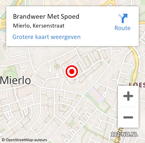 Locatie op kaart van de 112 melding: Brandweer Met Spoed Naar Mierlo, Kersenstraat op 28 december 2021 23:01