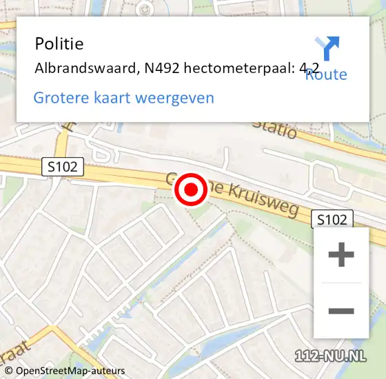 Locatie op kaart van de 112 melding: Politie Albrandswaard, N492 hectometerpaal: 4,2 op 28 december 2021 23:06