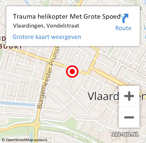 Locatie op kaart van de 112 melding: Trauma helikopter Met Grote Spoed Naar Vlaardingen, Vondelstraat op 29 december 2021 00:25