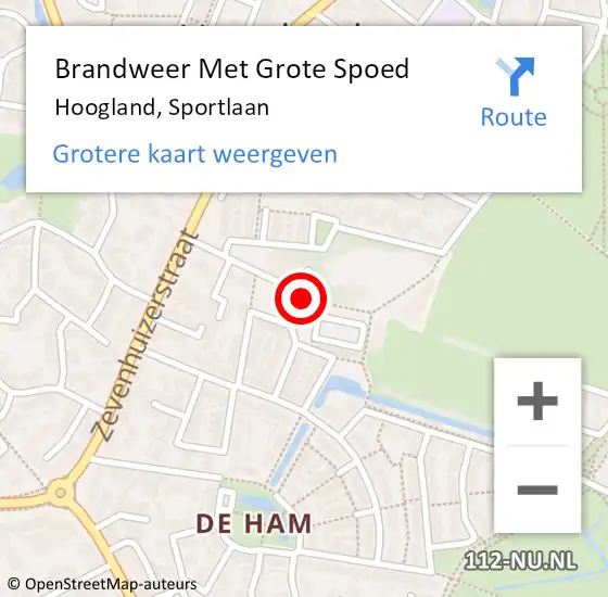 Locatie op kaart van de 112 melding: Brandweer Met Grote Spoed Naar Hoogland, Sportlaan op 29 december 2021 01:48