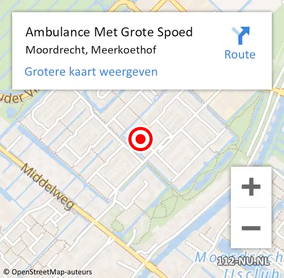 Locatie op kaart van de 112 melding: Ambulance Met Grote Spoed Naar Moordrecht, Meerkoethof op 29 december 2021 02:14