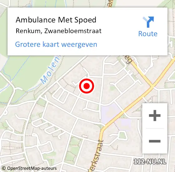 Locatie op kaart van de 112 melding: Ambulance Met Spoed Naar Renkum, Zwanebloemstraat op 29 december 2021 05:19