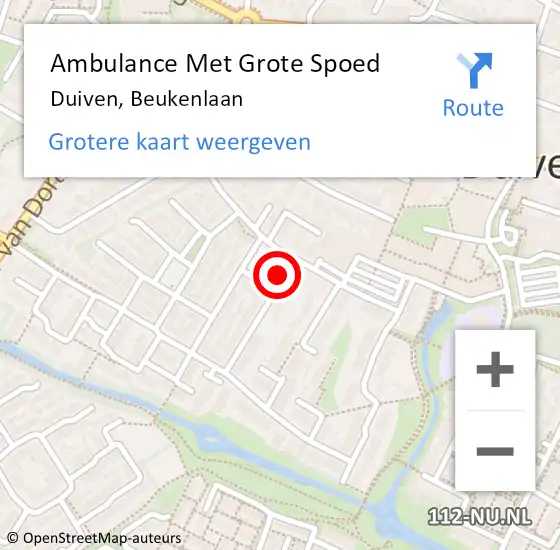 Locatie op kaart van de 112 melding: Ambulance Met Grote Spoed Naar Duiven, Beukenlaan op 29 december 2021 06:30