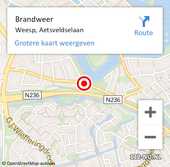 Locatie op kaart van de 112 melding: Brandweer Weesp, Aetsveldselaan op 29 december 2021 08:01