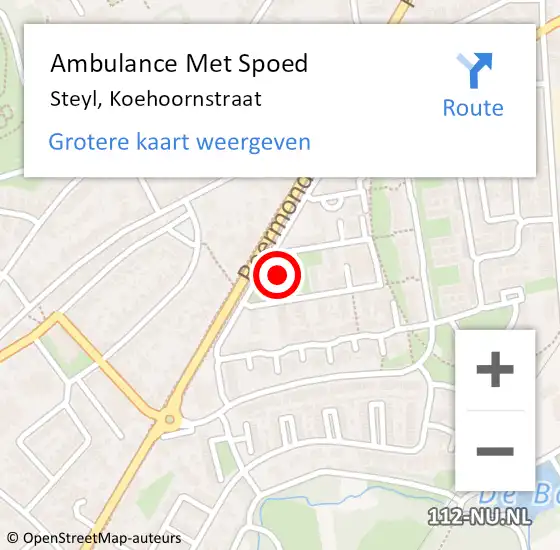 Locatie op kaart van de 112 melding: Ambulance Met Spoed Naar Steyl, Koehoornstraat op 29 december 2021 08:46