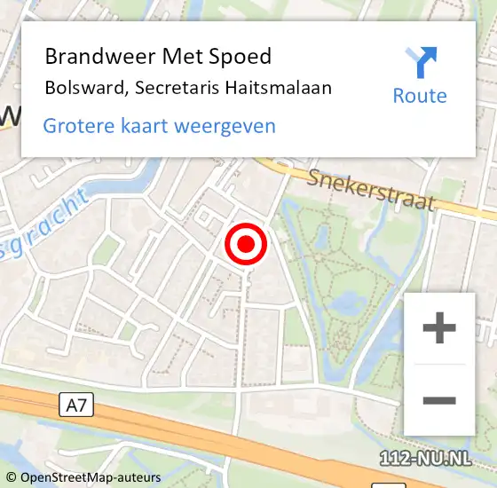 Locatie op kaart van de 112 melding: Brandweer Met Spoed Naar Bolsward, Secretaris Haitsmalaan op 29 december 2021 09:19