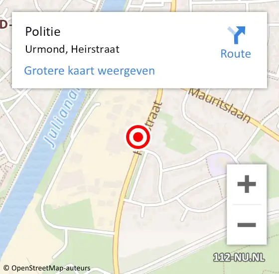 Locatie op kaart van de 112 melding: Politie Urmond, Heirstraat op 29 december 2021 09:57