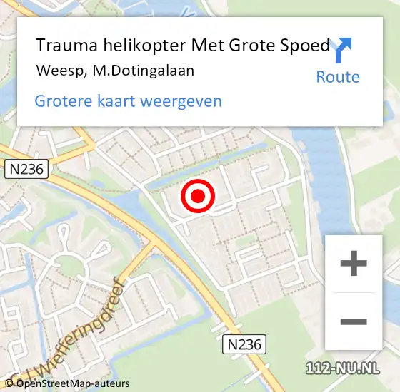 Locatie op kaart van de 112 melding: Trauma helikopter Met Grote Spoed Naar Weesp, M.Dotingalaan op 29 december 2021 10:11