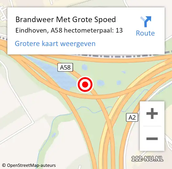 Locatie op kaart van de 112 melding: Brandweer Met Grote Spoed Naar Eindhoven, A58 hectometerpaal: 13 op 29 december 2021 10:17