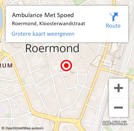 Locatie op kaart van de 112 melding: Ambulance Met Spoed Naar Roermond, Kloosterwandstraat op 29 december 2021 10:41