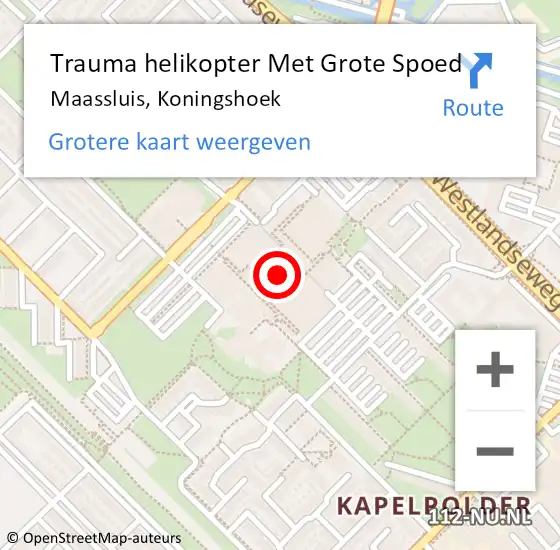 Locatie op kaart van de 112 melding: Trauma helikopter Met Grote Spoed Naar Maassluis, Koningshoek op 29 december 2021 11:18