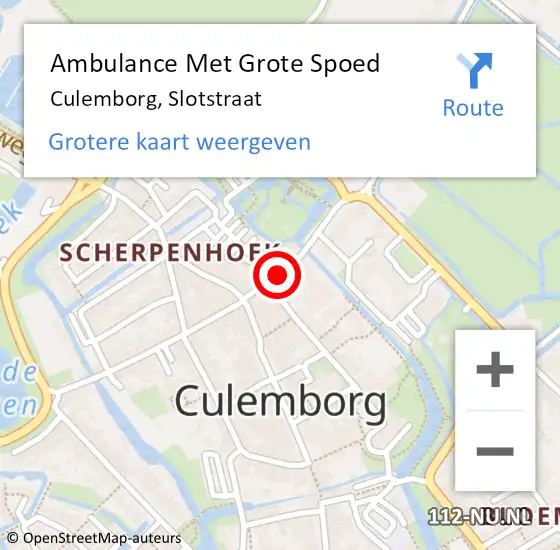 Locatie op kaart van de 112 melding: Ambulance Met Grote Spoed Naar Culemborg, Slotstraat op 29 december 2021 11:32