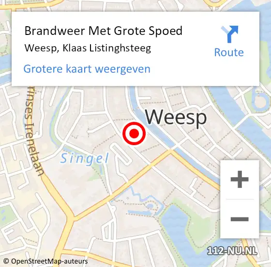 Locatie op kaart van de 112 melding: Brandweer Met Grote Spoed Naar Weesp, Klaas Listinghsteeg op 29 december 2021 11:35