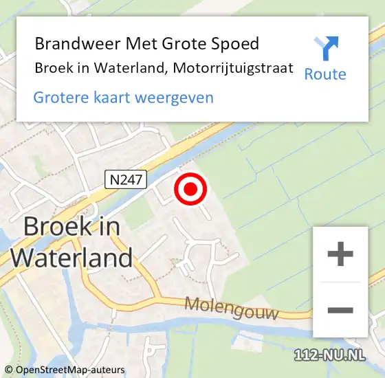 Locatie op kaart van de 112 melding: Brandweer Met Grote Spoed Naar Broek in Waterland, Motorrijtuigstraat op 29 december 2021 11:36