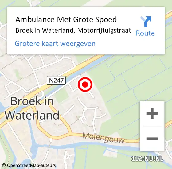 Locatie op kaart van de 112 melding: Ambulance Met Grote Spoed Naar Broek in Waterland, Motorrijtuigstraat op 29 december 2021 11:51