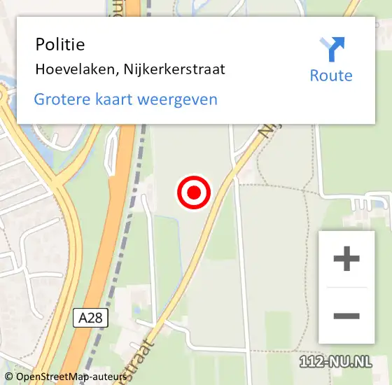 Locatie op kaart van de 112 melding: Politie Hoevelaken, Nijkerkerstraat op 29 december 2021 12:07