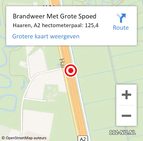 Locatie op kaart van de 112 melding: Brandweer Met Grote Spoed Naar Haaren, A2 hectometerpaal: 125,4 op 29 december 2021 12:17