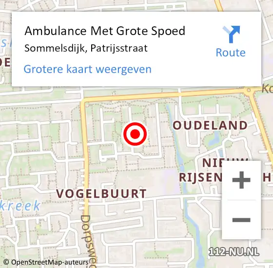 Locatie op kaart van de 112 melding: Ambulance Met Grote Spoed Naar Sommelsdijk, Patrijsstraat op 29 december 2021 12:21