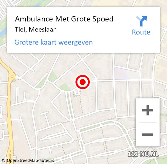 Locatie op kaart van de 112 melding: Ambulance Met Grote Spoed Naar Tiel, Meeslaan op 29 december 2021 12:34