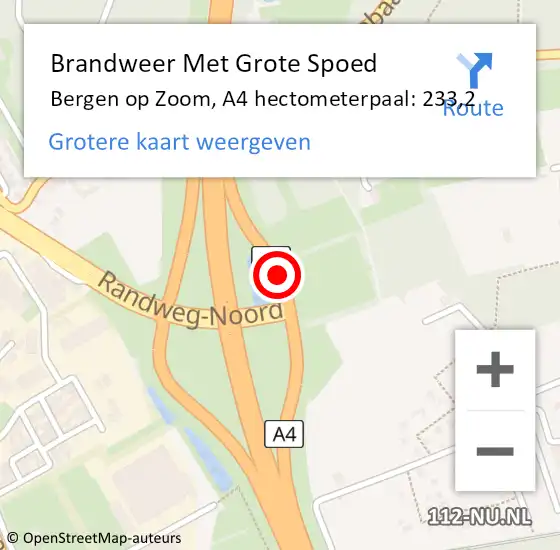 Locatie op kaart van de 112 melding: Brandweer Met Grote Spoed Naar Bergen op Zoom, A4 hectometerpaal: 233,2 op 29 december 2021 12:37