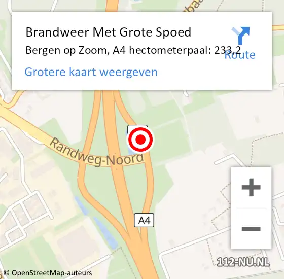 Locatie op kaart van de 112 melding: Brandweer Met Grote Spoed Naar Bergen op Zoom, A4 hectometerpaal: 233,2 op 29 december 2021 12:45