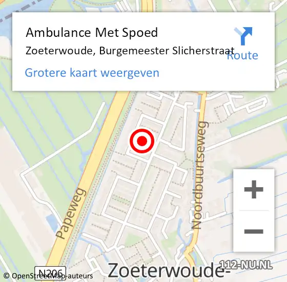 Locatie op kaart van de 112 melding: Ambulance Met Spoed Naar Zoeterwoude, Burgemeester Slicherstraat op 29 december 2021 13:11