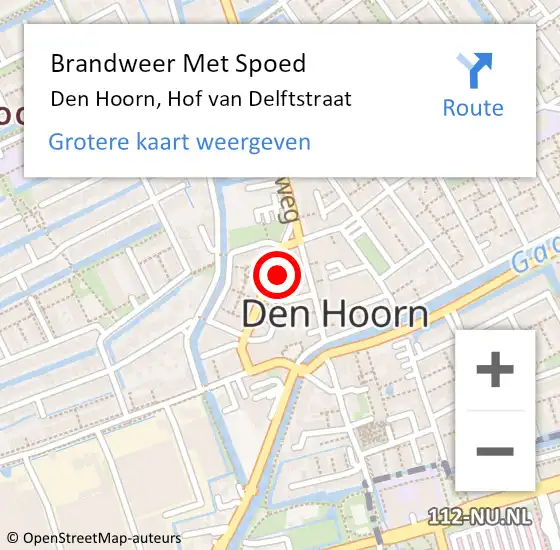 Locatie op kaart van de 112 melding: Brandweer Met Spoed Naar Den Hoorn, Hof van Delftstraat op 29 december 2021 13:48