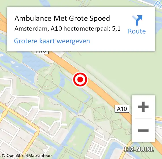 Locatie op kaart van de 112 melding: Ambulance Met Grote Spoed Naar Amsterdam, A10 hectometerpaal: 5,1 op 29 december 2021 13:50