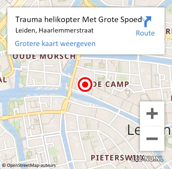 Locatie op kaart van de 112 melding: Trauma helikopter Met Grote Spoed Naar Leiden, Haarlemmerstraat op 29 december 2021 13:51