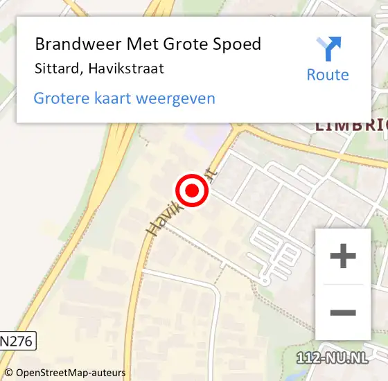 Locatie op kaart van de 112 melding: Brandweer Met Grote Spoed Naar Sittard, Havikstraat op 29 december 2021 14:32