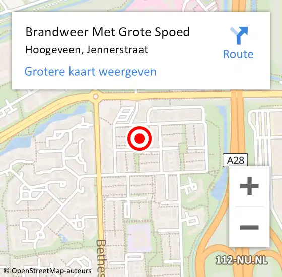 Locatie op kaart van de 112 melding: Brandweer Met Grote Spoed Naar Hoogeveen, Jennerstraat op 29 december 2021 14:40